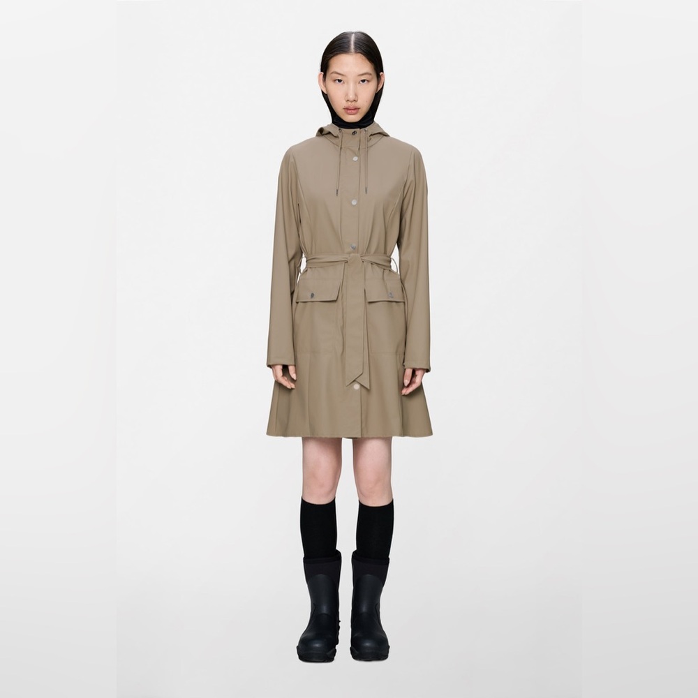 NEW RAINS Hooded Rain Jacket Belted Trench Coat Sz XL in Dune